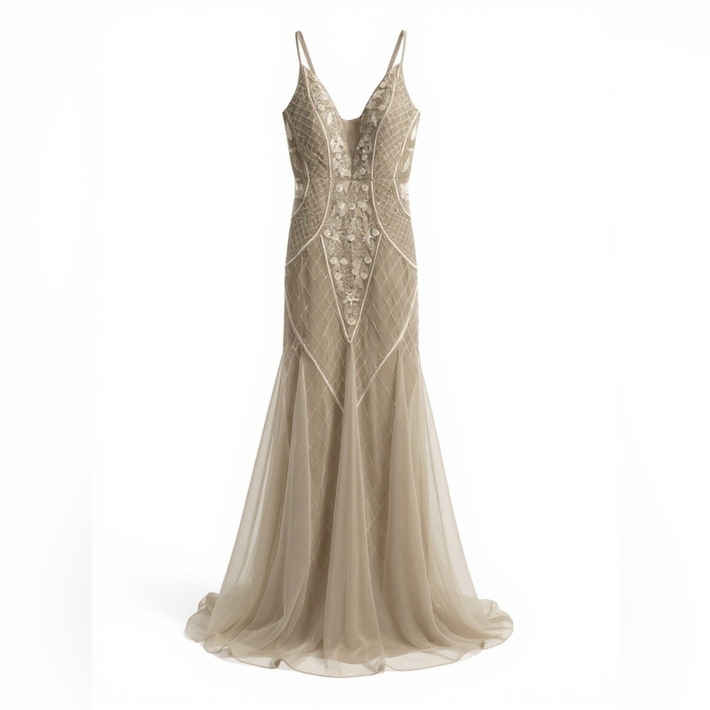 Vowd Rococo Elegant Beaded Gown tan  color size 10 new tag